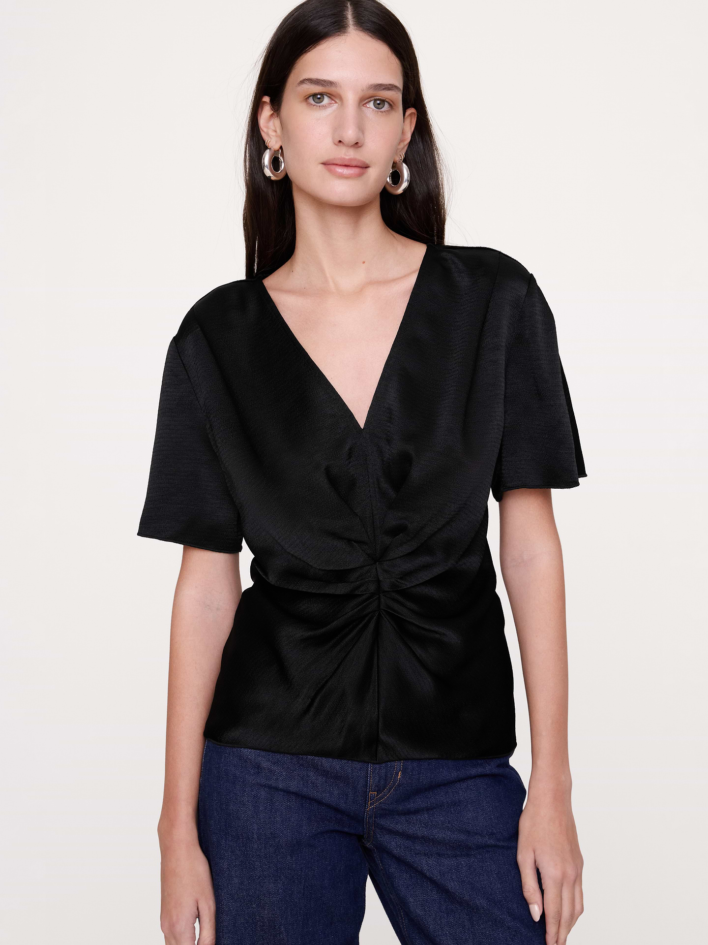 Image 4 of 8, Hammered Satin Ruched-Waist Top