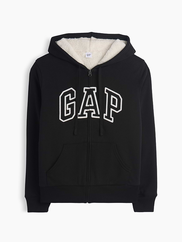 Relaxed Sherpa-Lined Gap Logo Terry Zip Hoodie