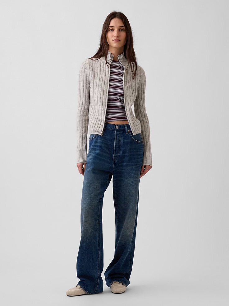 Image 2 of 5, CashSoft Cable-Knit Zip Cardigan