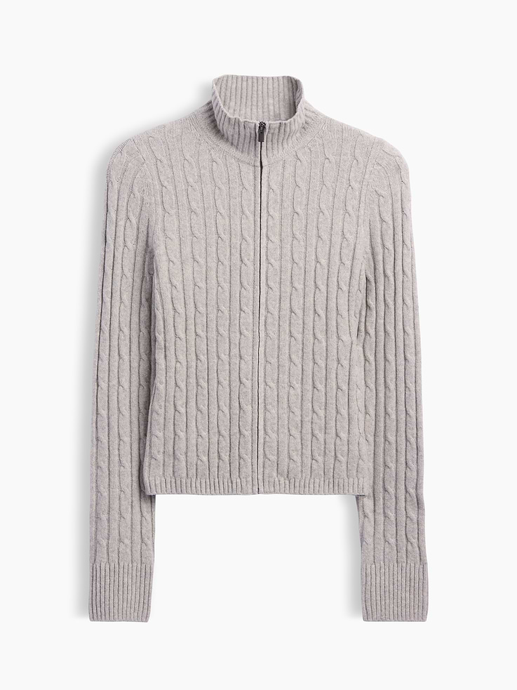 Image 5 of 5, CashSoft Cable-Knit Zip Cardigan