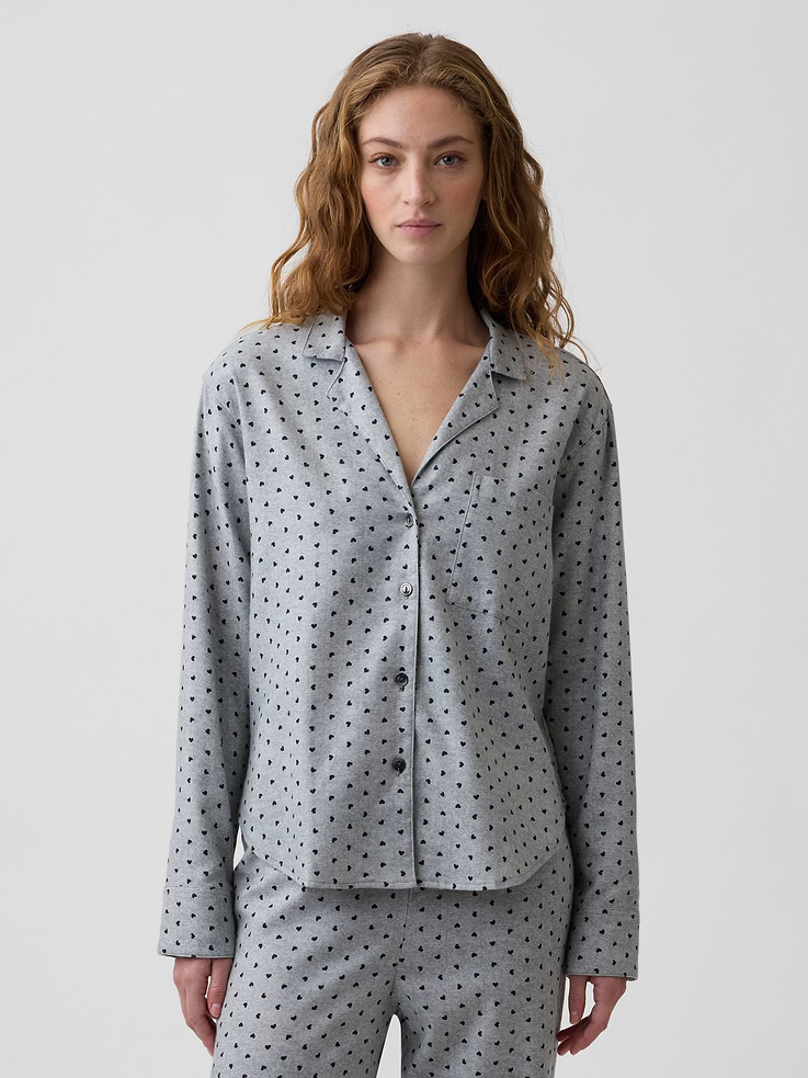 Image 1 of 4, Smooth flannel sleep shirt., Long sleeves with button cuffs., Spread collar, button front., Patch pocket at chest., Curved hem., Select styles have allover print or plaid., Shop matching PJs for all., Product #1184084