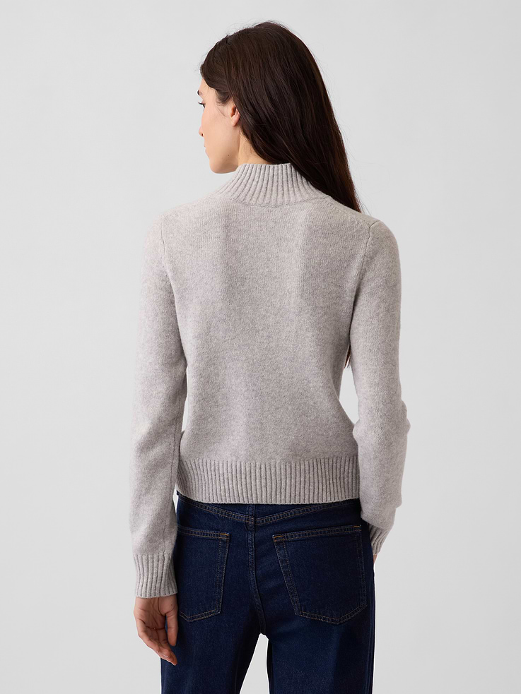 Image 3 of 5, CashSoft Mockneck Cardigan Sweater