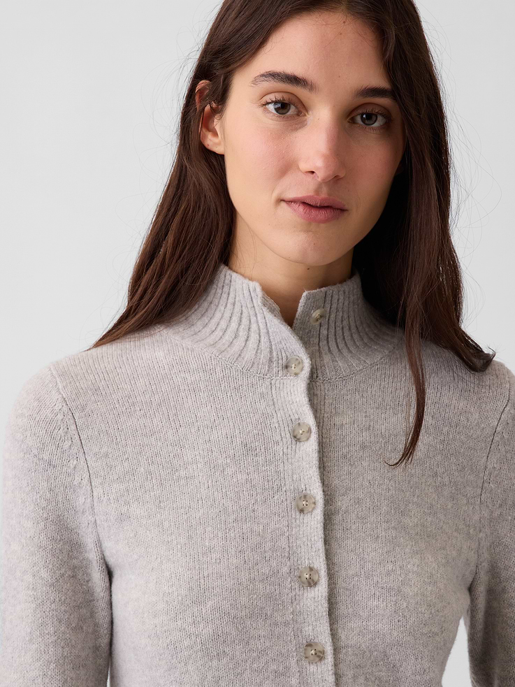 Image 4 of 5, CashSoft Mockneck Cardigan Sweater