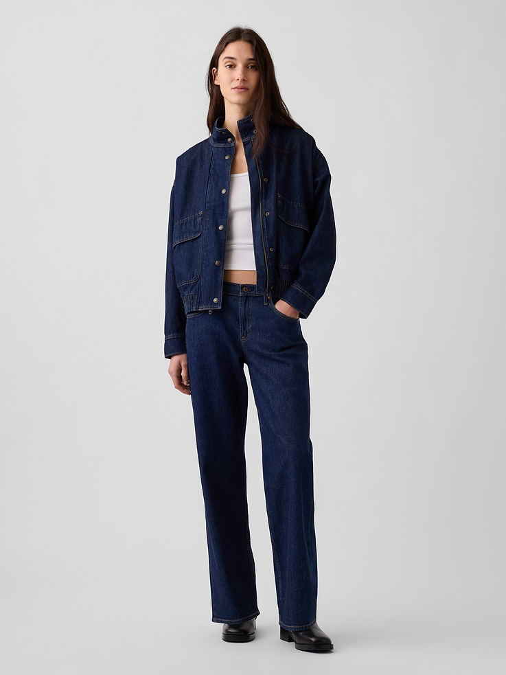 Image 2 of 6, Denim Oversized Bomber Jacket