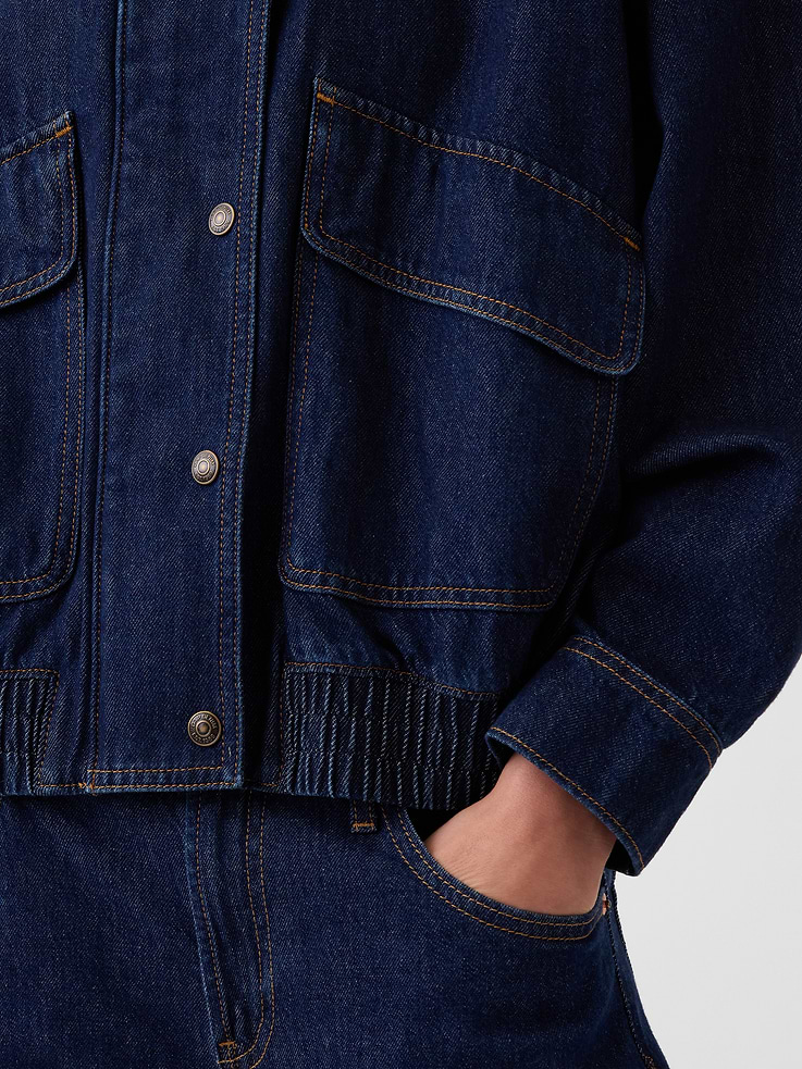 Image 5 of 6, Denim Oversized Bomber Jacket
