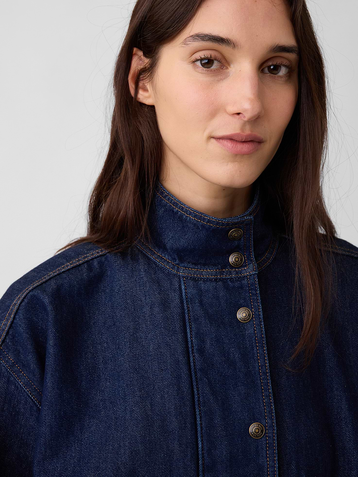 Image 4 of 6, Denim Oversized Bomber Jacket