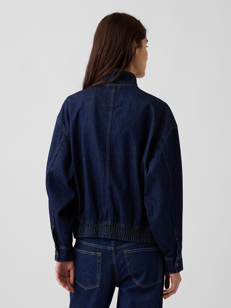 Image 3 of 6, Denim Oversized Bomber Jacket