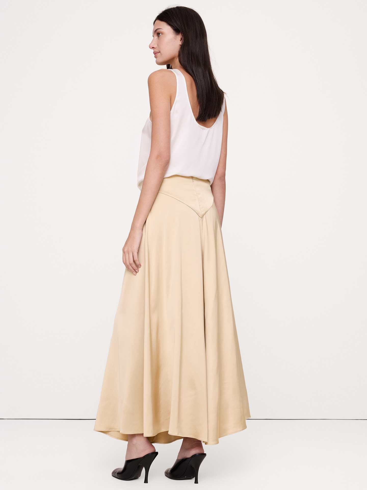 Image 4 of 5, Stretch-Satin Basque-Waist Maxi Skirt