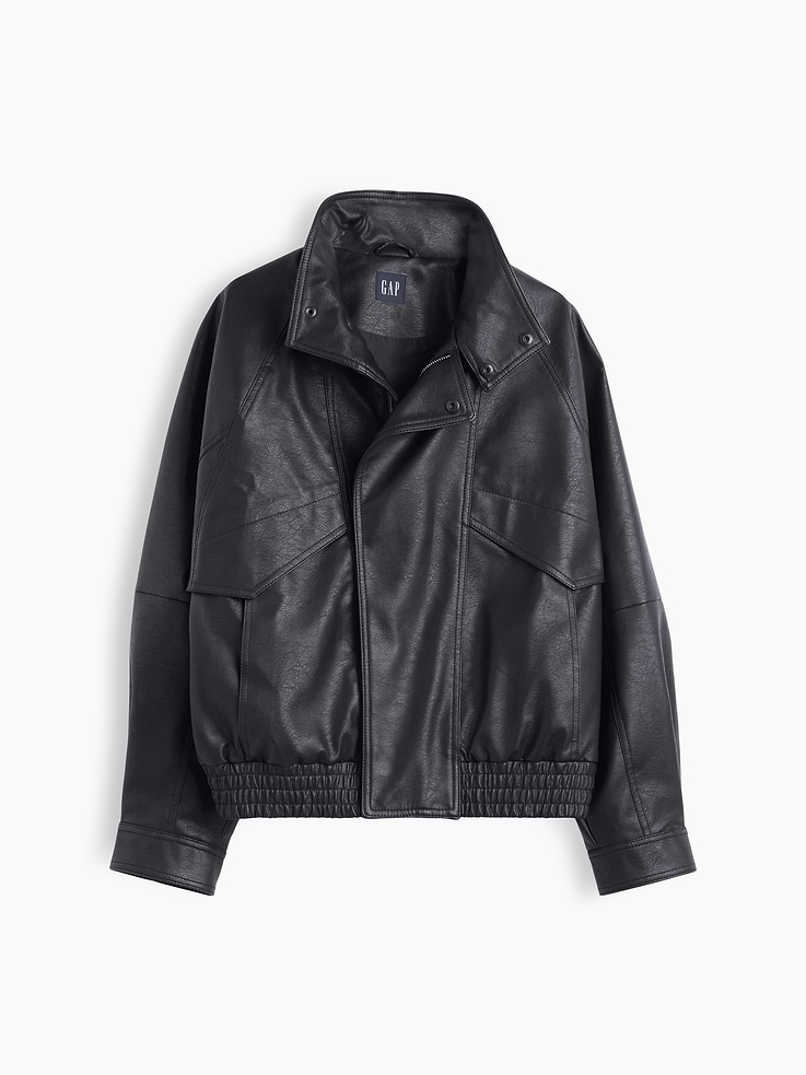 Image 5 of 5, Vegan Leather Oversized Bomber Jacket