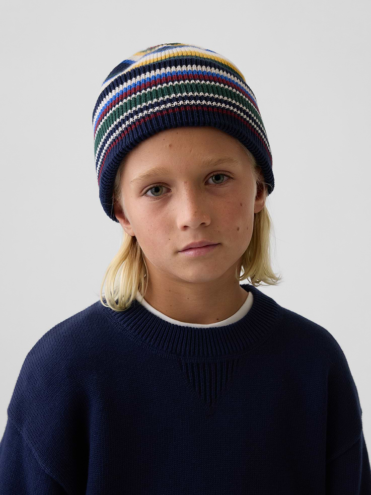 Image 2 of 3, Kids 100% Cotton Happy Stripe Beanie