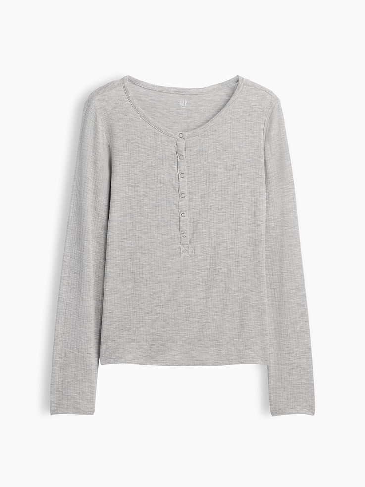 Image 3 of 3, SoftMade Modal Rib Henley PJ Top