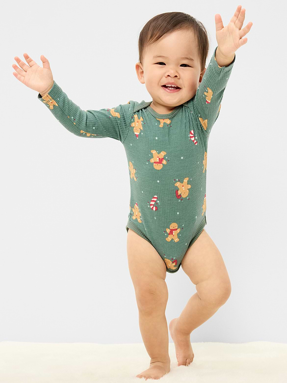 Printed Unisex Long-Sleeve Ribbed Bodysuit for Baby