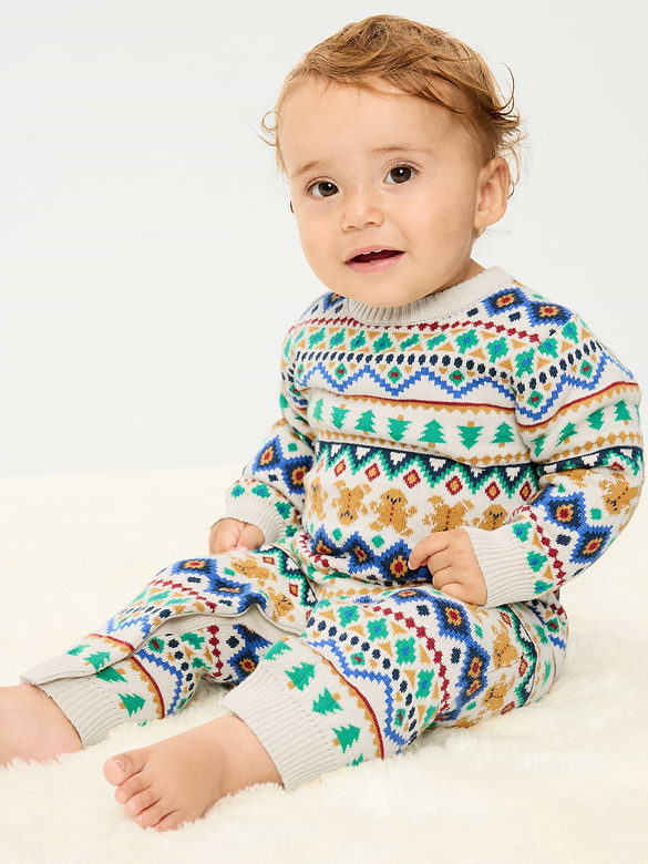 Long-Sleeve Fair Isle Sweater One-Piece for Baby