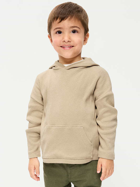 Oversized Waffle-Knit Pullover Hoodie for Toddler Boys