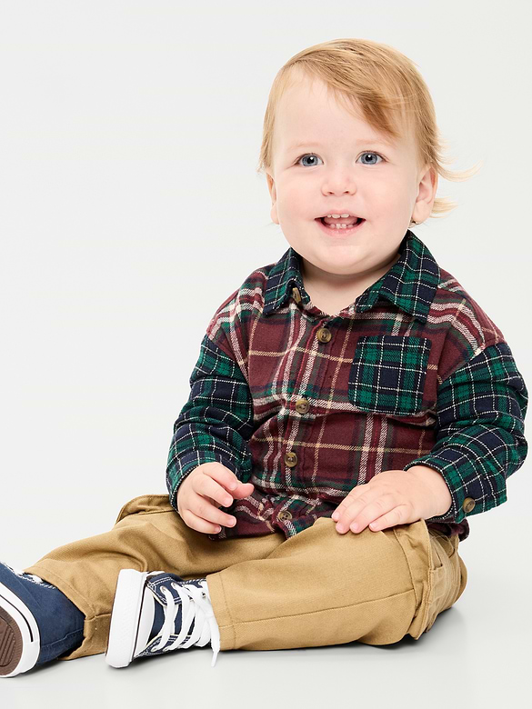 Long-Sleeve Plaid Flannel Shirt for Baby