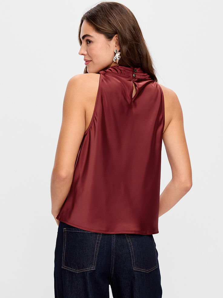 Image 2 of 9, Satin Cowl-Neck Tank Top