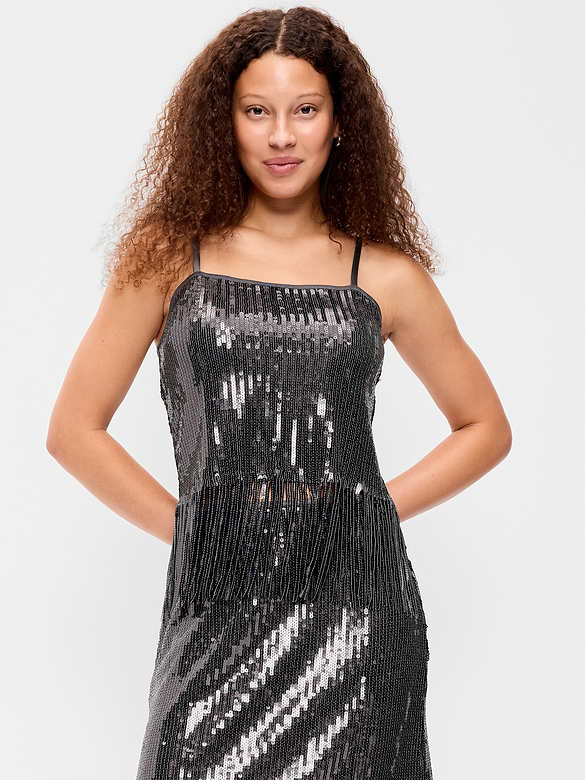 Sequin Fringe-Hem Cami Top
