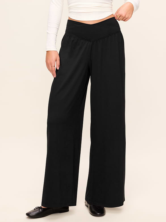 Crossover-Waist StudioSmooth Wide-Leg Pants