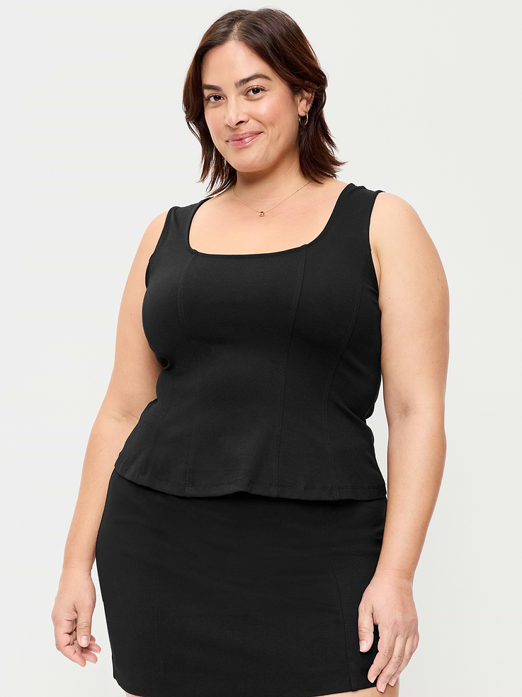 Image 5 de 6, Camisole à basque à encolure carrée en tricot point de Rome