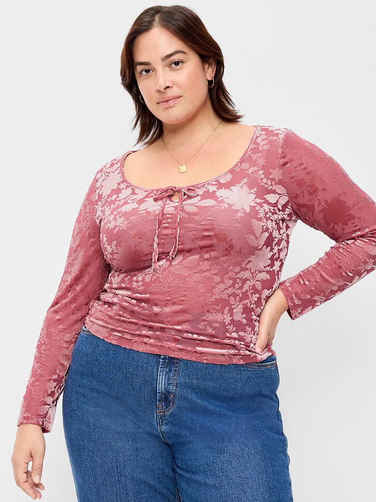 Image 6 of 7, Long-Sleeve Burnout Velvet Top