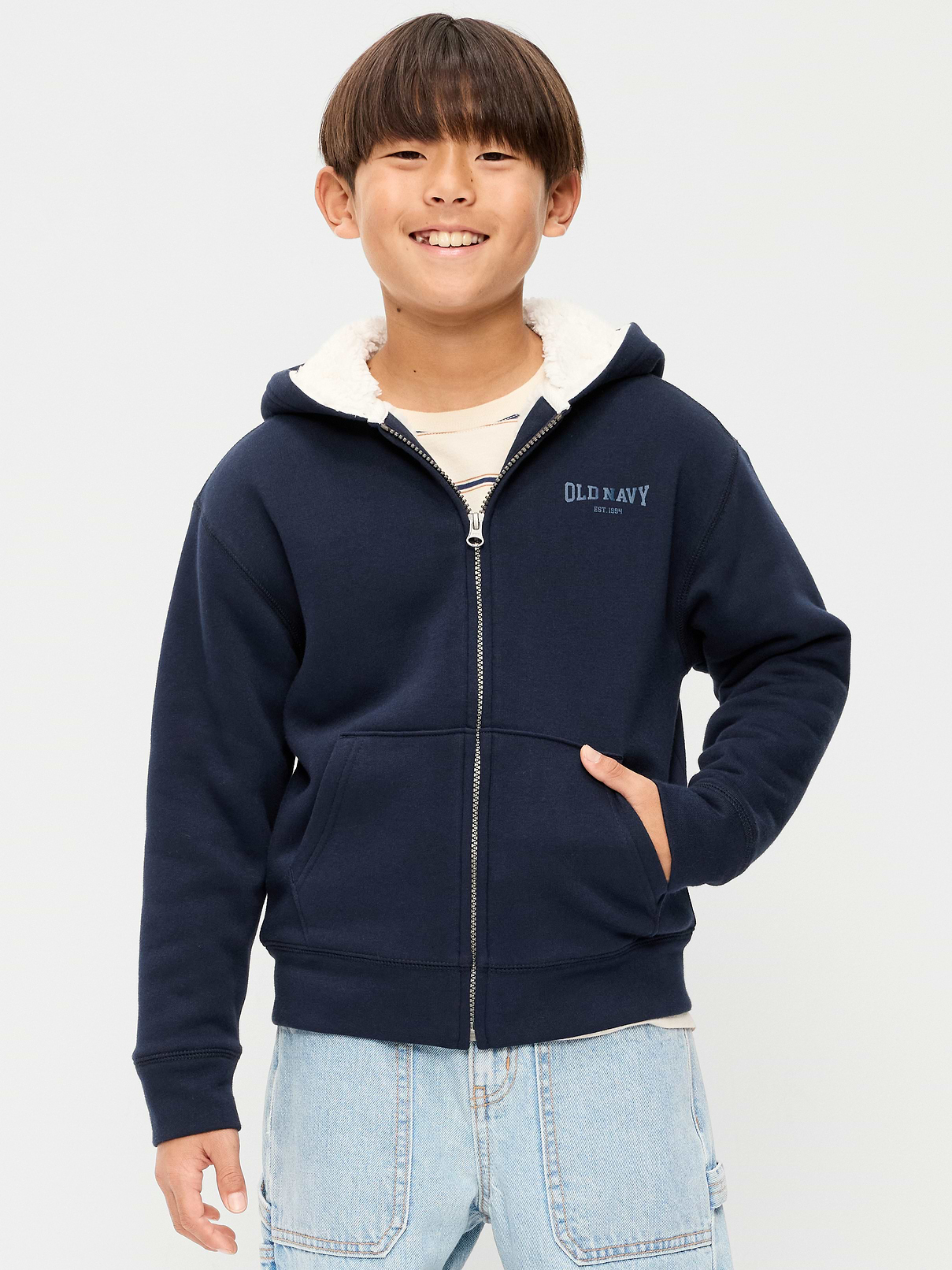 Logo Graphic Sherpa-Lined Fleece Full-Zip Hoodie for Boys