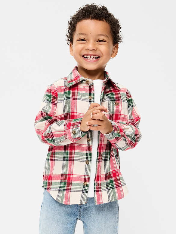 Long-Sleeve Plaid Flannel Shirt for Toddler Boys