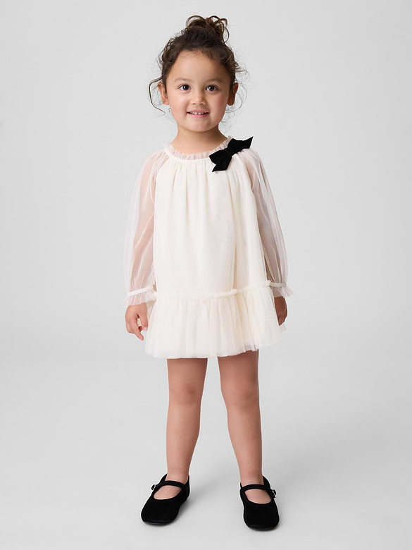 Baby & Toddler Bow-Neck Tulle Dress