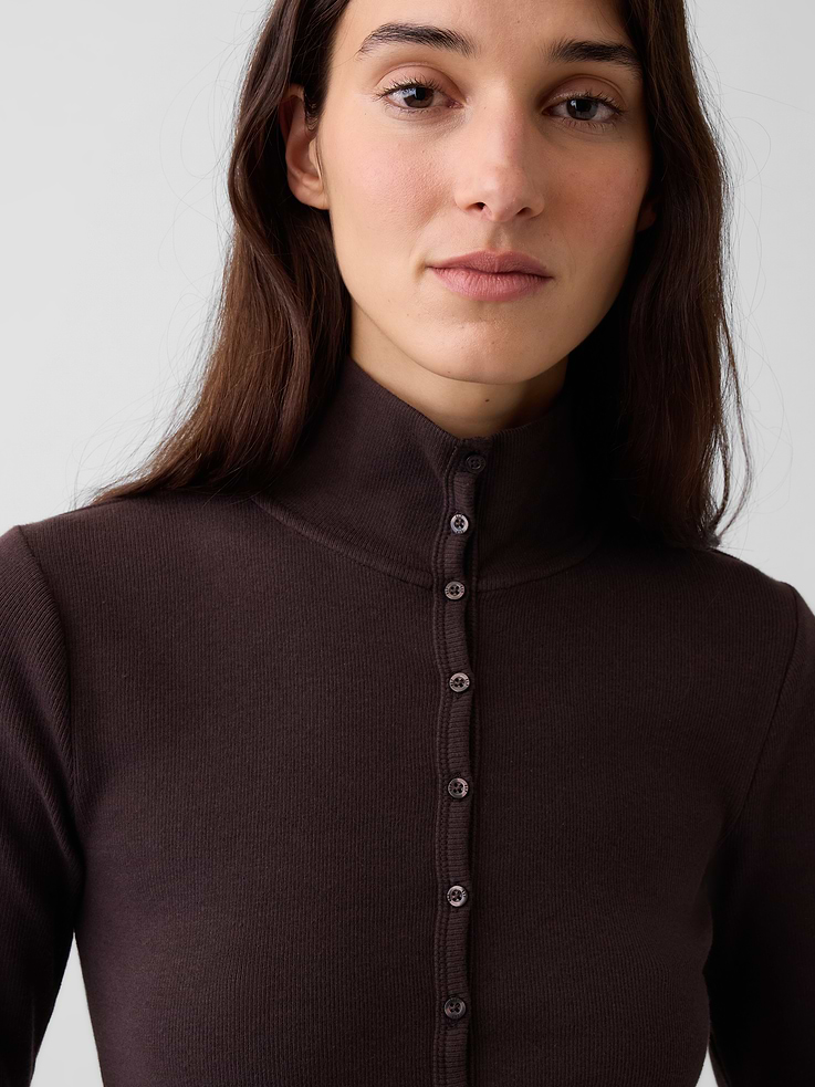 Image 4 of 5, Modern Rib Mockneck Cardigan