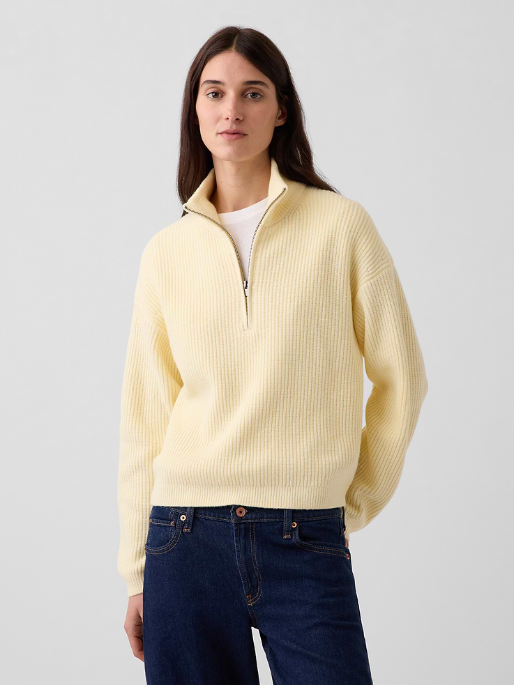 Image 1 of 5, Supersoft knit cotton-blend pullover sweater. In an oversized fit., Mockneck with half-zip closure., Long sleeves with drop shoulders., Ribbed hem., Product #912520
