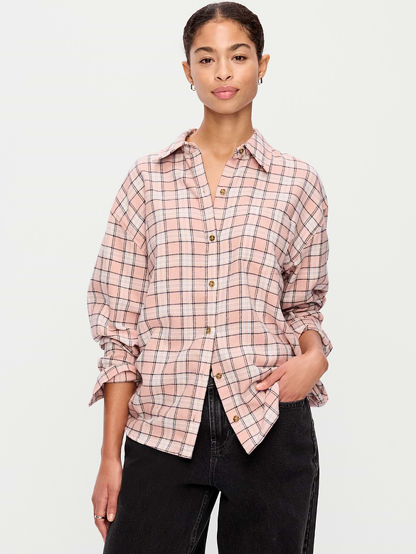 Oversized Button-Down Boyfriend Flannel Shirt