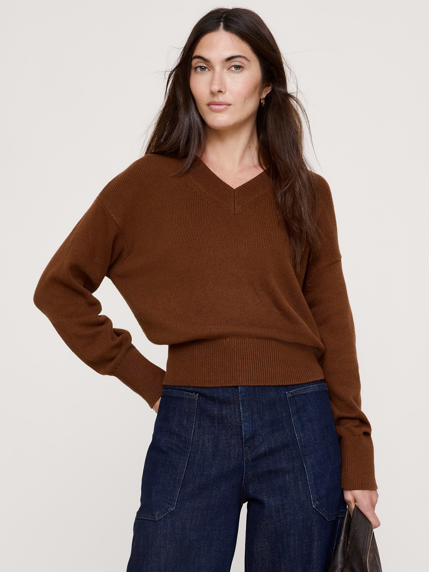 Image 1 of 7, Cotton + cashmere = match made in heaven. We kept the design easy here, opting for a classic v-neck and relaxed silhouette to show off this special (and super-soft) yarn. Did we mention it's Italian?, Ultra-Oversized fit: Lots of room through chest, shoulders, and waist. Dropped shoulder seam., Fabric from Italy's Millefili mill., V-neck., Straight hem., Product #1180229