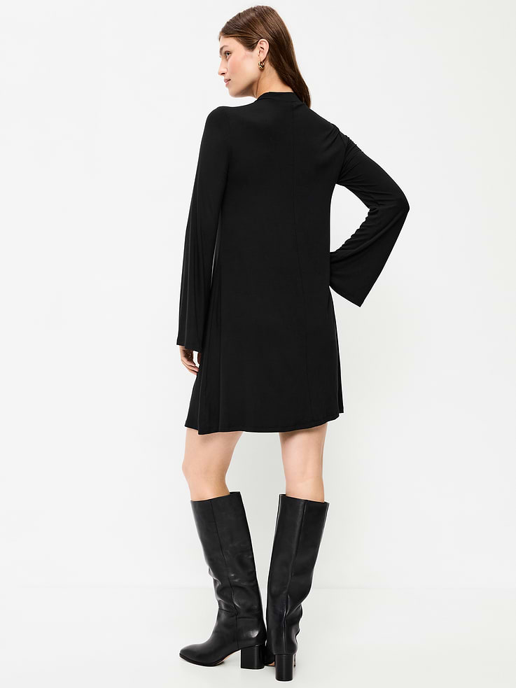 Image 2 of 9, High-Neck Jersey Mini Swing Dress
