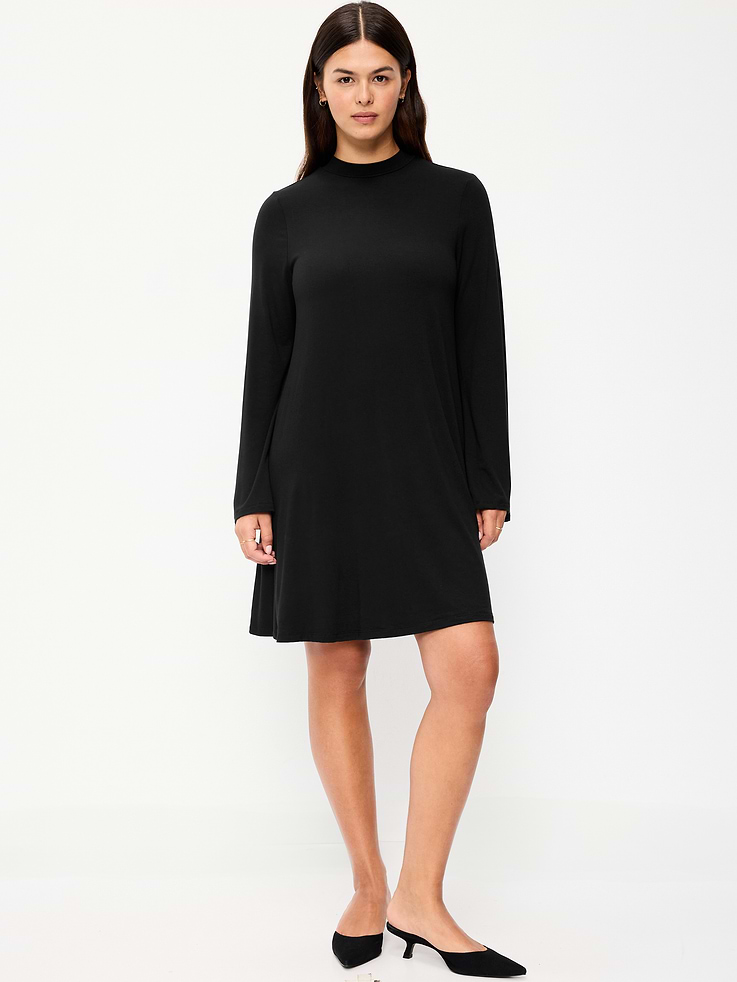 Image 6 of 9, High-Neck Jersey Mini Swing Dress