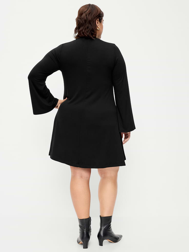 Image 9 of 9, High-Neck Jersey Mini Swing Dress