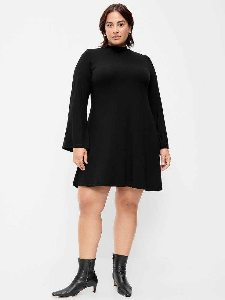 Image 8 of 9, High-Neck Jersey Mini Swing Dress