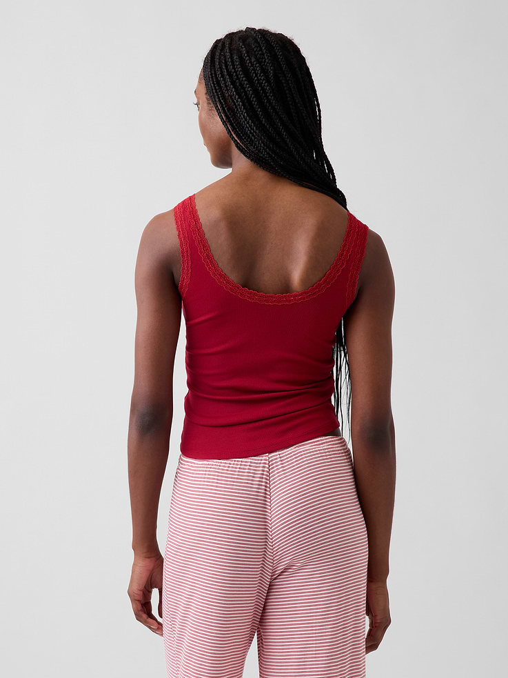 Image 3 of 5, Mini Rib Lace-Trim PJ Tank Top