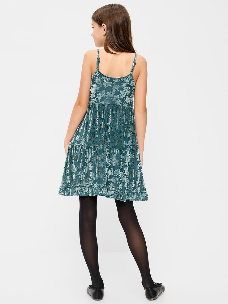 Image 2 of 3, Sleeveless Fit and Flare Floral Velour Dress for Girls