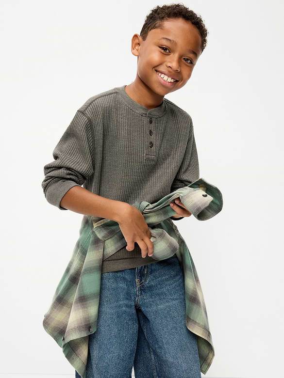 Long-Sleeve Waffle Knit T-Shirt for Boys