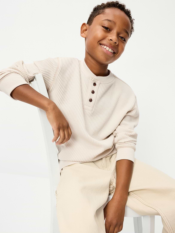 Long-Sleeve Waffle Knit T-Shirt for Boys