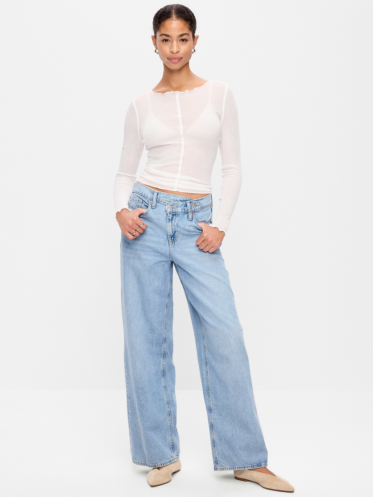 High-Waisted Asymmetrical Button Baggy Jeans