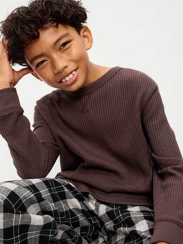 Long-Sleeve Waffle Knit T-Shirt for Boys