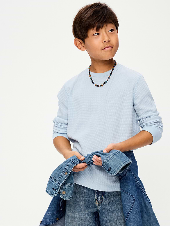 Long-Sleeve Waffle-Knit T-Shirt for Boys