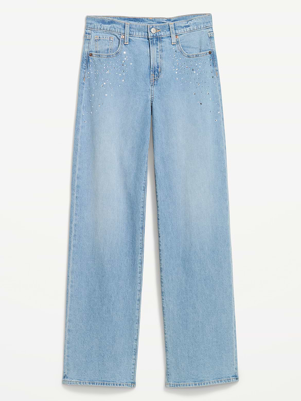 Low-Rise Embellished Loose Jeans