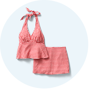 Red gingham top and skirt set.
