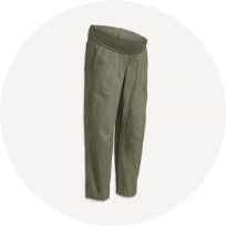 Maternity rollover waist linen pant.