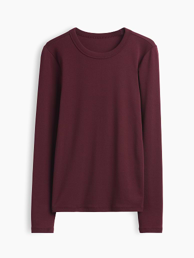 a burgundy long sleeve shirt is hanging on a hanger