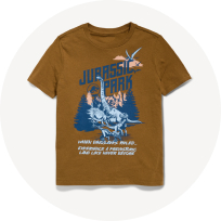 T-shirt brun à imprimé bleu d’inspiration rétro pour garçon.