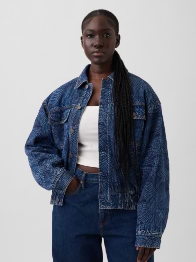 Embroidered Denim
Bomber Jacket