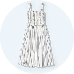 Image of an Old Navy striped sleeveless dress with thin straps and subtle vertical stripes.