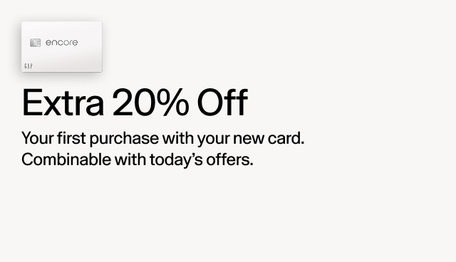 Extra 20 percent off. Your first purchase with your new card. Combinable with today's offers. 
